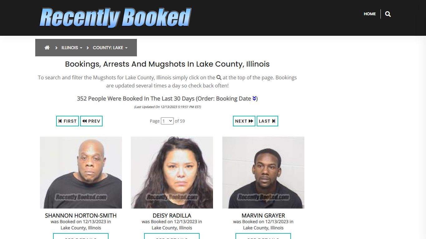 Bookings, Arrests and Mugshots in Lake County, Illinois - Recently Booked