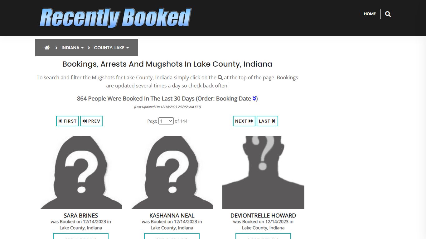 Bookings, Arrests and Mugshots in Lake County, Indiana - Recently Booked