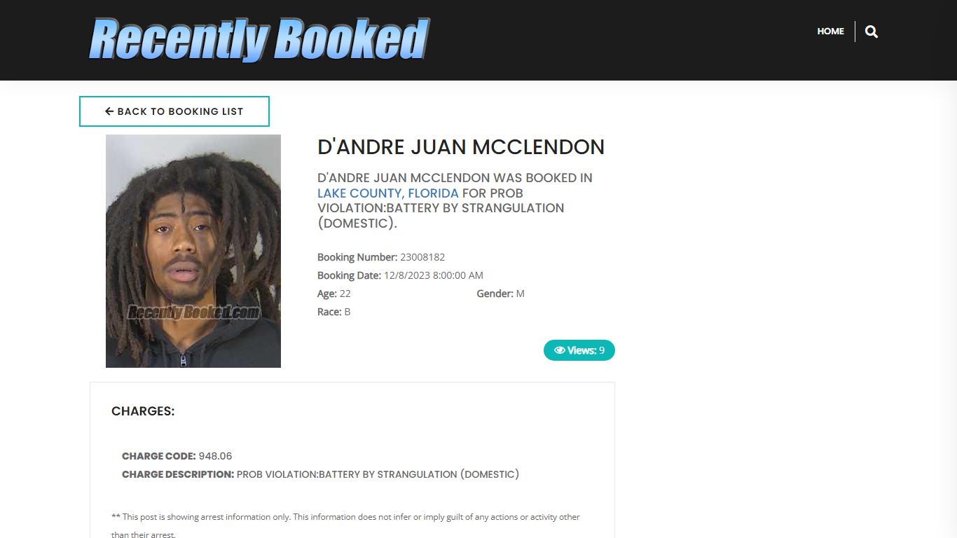 Recent Booking / Mugshot for D'ANDRE JUAN MCCLENDON in Lake County, Florida